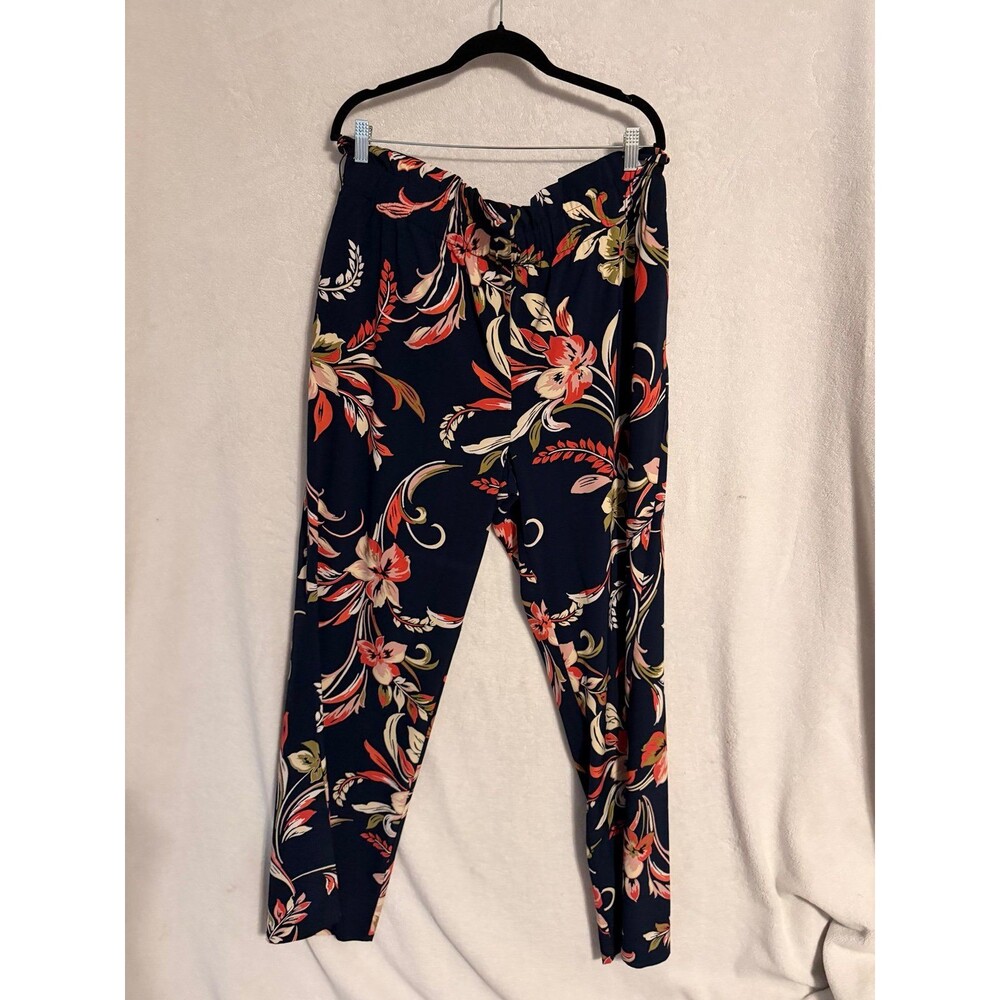 7th Avenue Design Studio NY & Co Women’s Floral Paperbag Pants XL Navy Tie Waist
